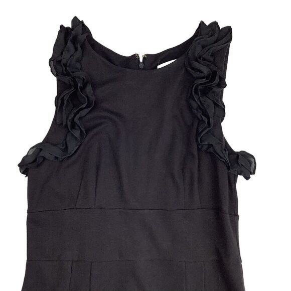 Carmen Marc Valvo Roma Midi Dress Women's 10 Sheath Ruffle Sleeveless Stretch - Picture 2 of 14